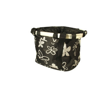 Műanyag gyorszáras rögzítésű szürke virágos első kosár