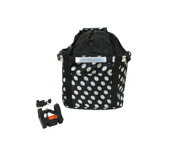 Műanyag gyorszáras rögzítésű fekete pöttyös első kosár